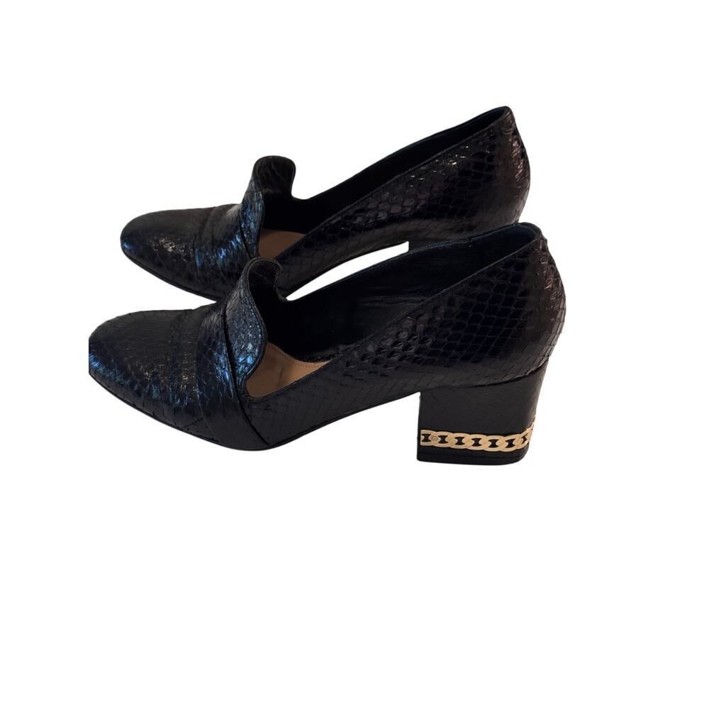 Tamara Mellon Black Embossed Leather Block Heel Loafers Size 36 Made in Italy - Picture 2 of 9